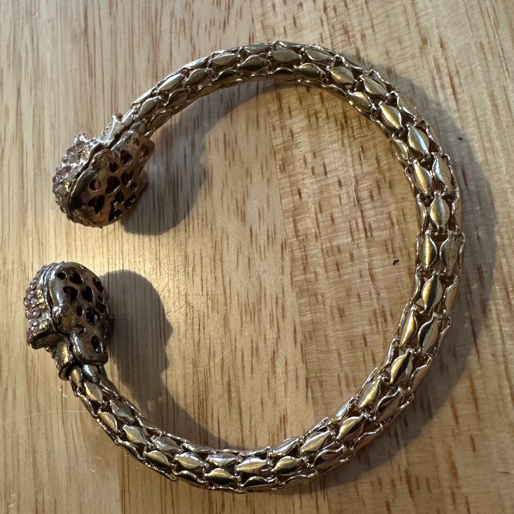 Gold Skull Bracelet With Pink Gems on Skulls - Picture 4 of 5